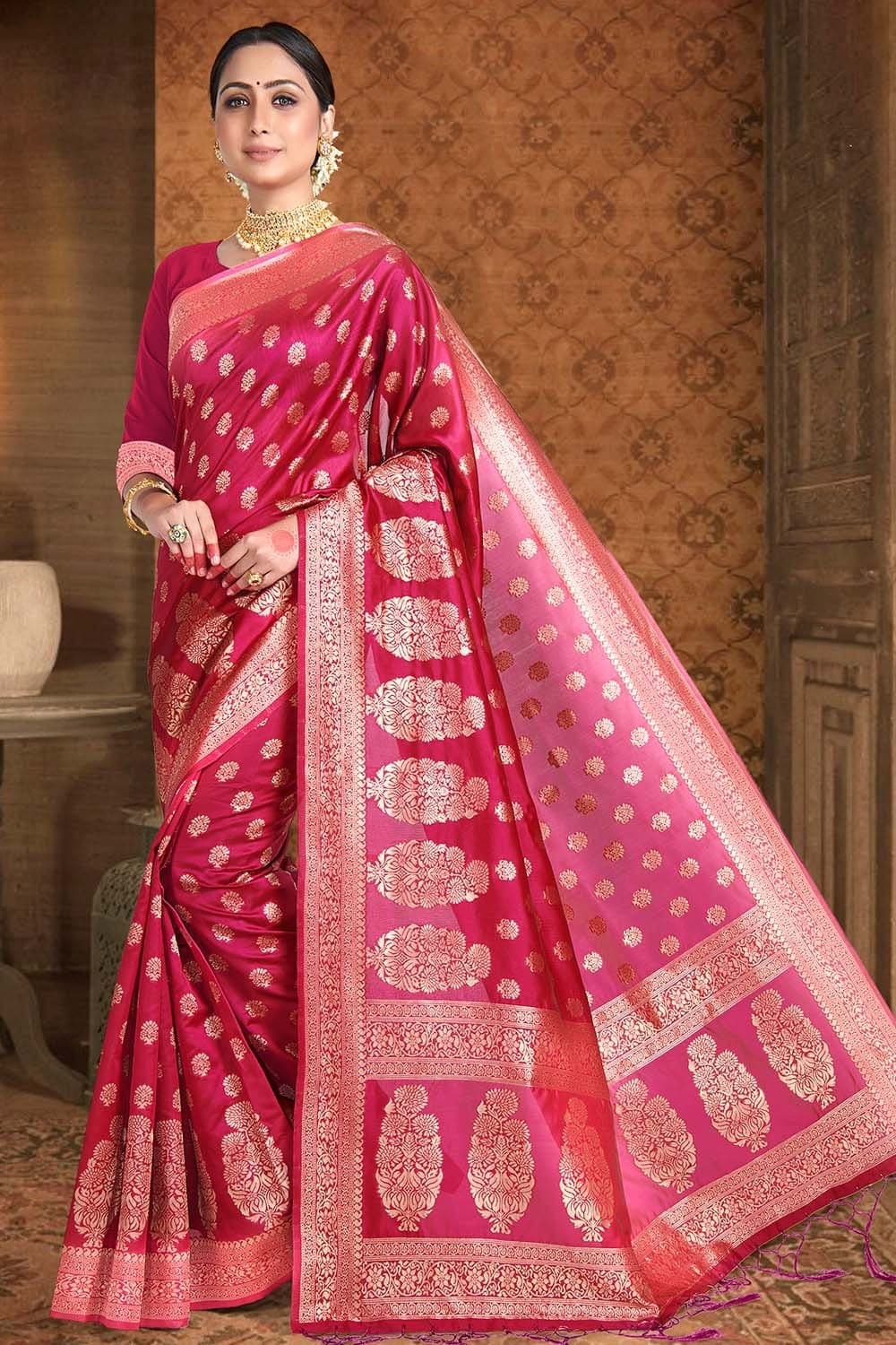 banarasi saree ruby red printed banarasi saree silk saree online 24056756732097